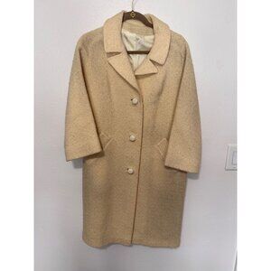 Vintage Norbys Coat Beige Cream Tweed with Lining Long Pockets Size L